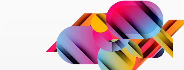 Wall Mural - Abstract shapes overlap, creating vibrant color gradients. Composition feels dynamic, modern, visually engaging.