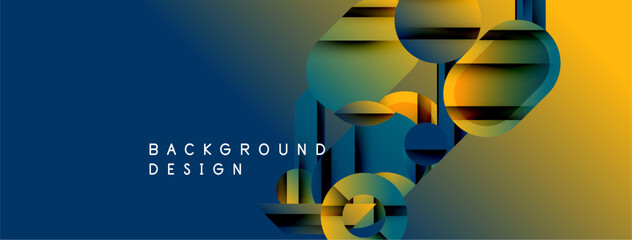 Wall Mural - Abstract geometric shapes overlap, creating dynamic visual effect. Blue transitions to yellow, modern design elements present.