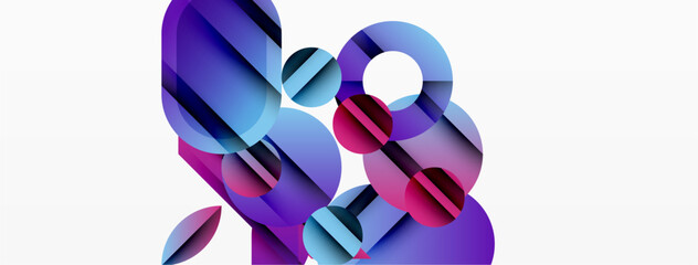 Wall Mural - Abstract shapes overlap, creating vibrant purple, blue, pink hues. Modern design, clean background, geometric composition.