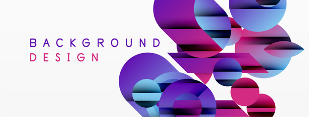 Wall Mural - Abstract circles overlap, creating vibrant purple, blue, pink gradients. White space provides contrast, modern aesthetic.