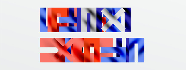 Wall Mural - Abstract graphic design. Rectangular blocks form text, using red, blue colors. Minimalist composition, clean lines, modern aesthetic.