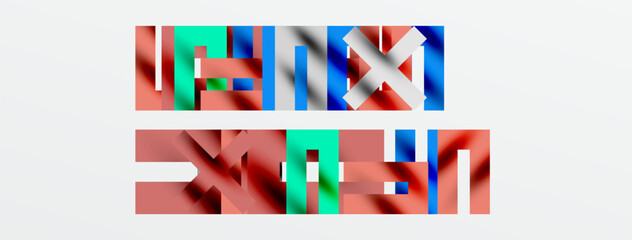 Wall Mural - Abstract colorful blocks form text. Overlapping shapes create visual interest, modern design aesthetic. Minimalist composition, bright hues.