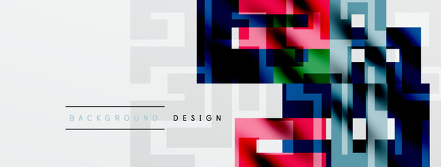 Wall Mural - Abstract geometric design. Vibrant colors blend with gray grid. Modern background suitable for digital projects.