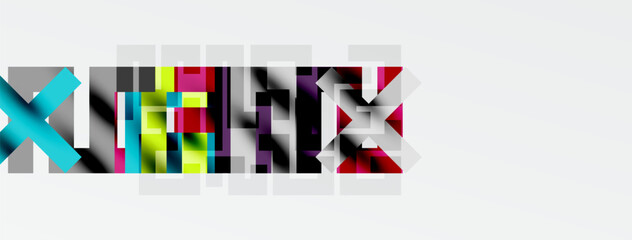 Wall Mural - Abstract colorful text design. Geometric shapes form word XUTHINK. White background dominates image composition.