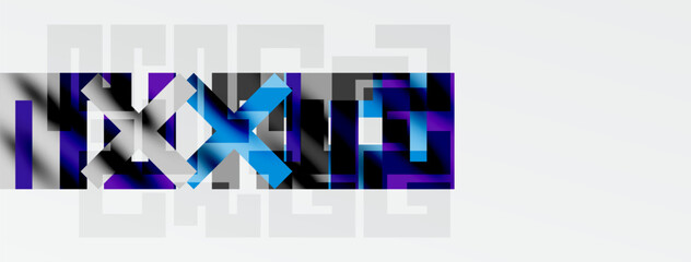 Wall Mural - Abstract geometric design. Dark blues, purples create fragmented text effect. Minimalist style, modern aesthetic.