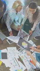 Wall Mural - Animation of financial data processing over diverse group of business people