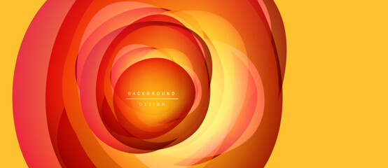 Wall Mural - Abstract orange layers create circular design. Bright yellow background provides contrast, text reads background design. Modern, vibrant composition.
