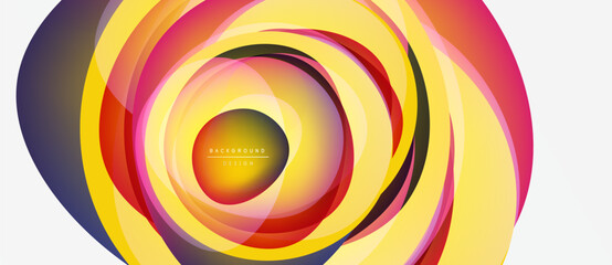 Wall Mural - Abstract swirling layers, vibrant colors create dynamic visual effect. Concentric shapes suggest movement, depth. Modern design element.