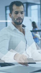 Wall Mural - Animation of financial data processing over businessman using smartphone in office
