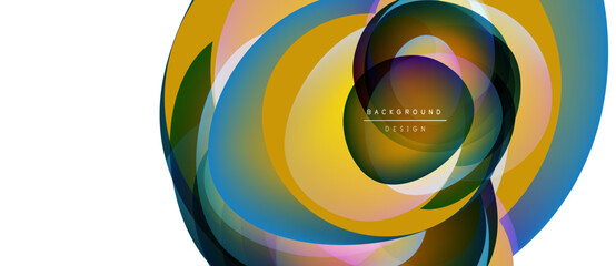 Wall Mural - Abstract colorful circular design. Overlapping layers create dynamic visual effect. Modern background element, vibrant hues present.