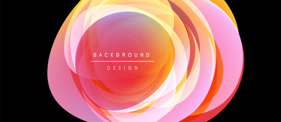 Wall Mural - Abstract oval design. Layers create vibrant, colorful effect. Pink, orange, yellow hues dominate composition. Text reads background design.