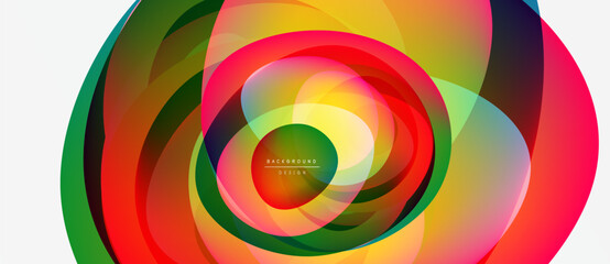 Wall Mural - Abstract colorful layers create dynamic circular design. Vibrant hues blend, forming modern visual experience. Smooth gradients offer depth.