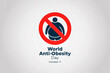 © Khan - World anti-obesity day graphic with red prohibition symbol over silhouette of overweight person