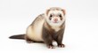 © Ai stock - Adorable domestic ferret with brown and cream fur looking at camera on a white studio background.