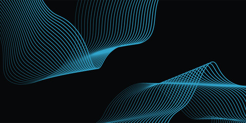 A dynamic and abstract digital design with flowing blue waveforms against a dark background,smooth, curving lines and dotted patterns that create a sense of movement and energy.