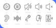 © Nivins McTwisp - Audio & sound line icon set. Play, pause, silent mode,sound on, sound off, hearing, soundwave, microphone, listening, speaker sign. Vector illustration. Editable stroke. Flat design.