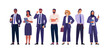 © nadzeya26 - Vector cartoon illustration of a diverse business team in office outfits. Men and women standing together with coffee, folders, and phones, symbolizing teamwork, leadership, and communication.