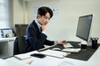 © Stella 16 - Business man, thinking and computer at desk in office for online research, reading email or report. Male entrepreneur person with internet connection for feedback, review and focus on project