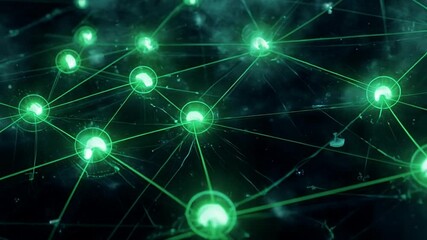 Abstract network of glowing green nodes and connections