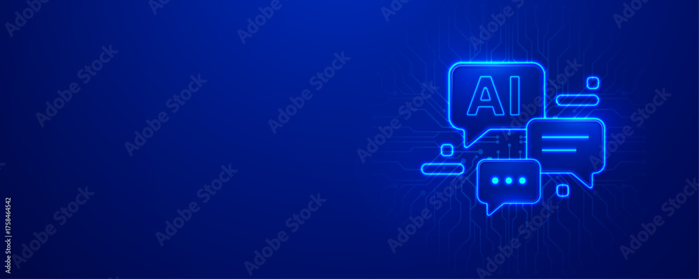 Glow of AI chat bubbles on a blue circuit background Stock Vector ...
