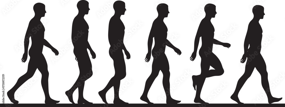 Silhouette sequence showing a man walking through various stages of ...