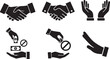© vector icon - Set of six black silhouette icons representing business deals handshake and anti corruption concepts