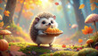 © Zaki - Adorable Hedgehog with a Pumpkin Pie in a Sunny Autumn Forest