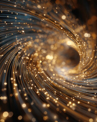 Wall Mural - Vortex of Brilliance: A mesmerizing display of intertwined golden and dark threads converge into a swirling vortex, emanating a sense of energy and infinite depth.