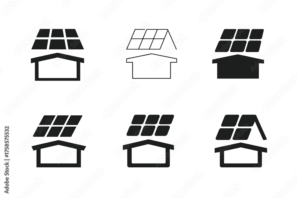 Solar Panel Logos. Flat roof. Set Logo of Architecture: rooftop with ...