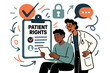 © Влада Яковенко - Patient Rights Illustration. Patient rights. A glowing clipboard with abstract floating icons representing consent, privacy, and communication, a patient