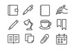 © Настя Шевчук - Diary Icon Set. Personal diary. Line icon set of Personal diary: diary, pen, notebook, writing hand, pencil, lamp, coffee cup, bookmarks, open page, sticky