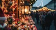 © Asih - Festive Christmas market stall, ornaments, and crowd in winter light