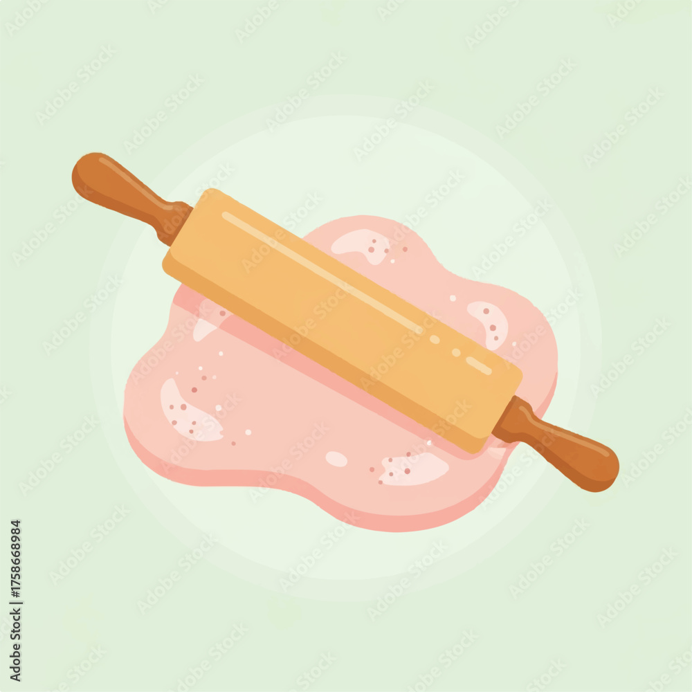 Rolling Pin Flattening Dough A Vector Illustration for Baking and ...