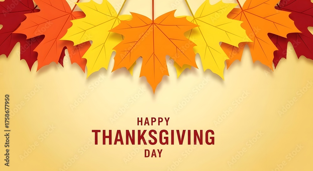 Happy thanksgiving day text with colorful autumn maple leaves hanging ...