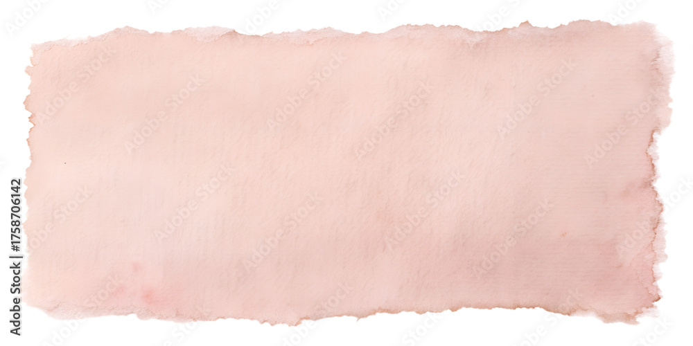 A single piece of light pink torn paper with rough edges isolated on transparent background
