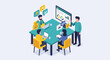 © celana - Isometric Team Meeting with Presentation and Discussion.
