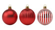 © Gennyson Marinho - Three shiny red christmas baubles, one plain, one ribbed, and one striped, isolated on transparent background