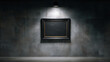 © Jhati - Illuminated framed blank art piece hanging on a textured gray wall in a dark room