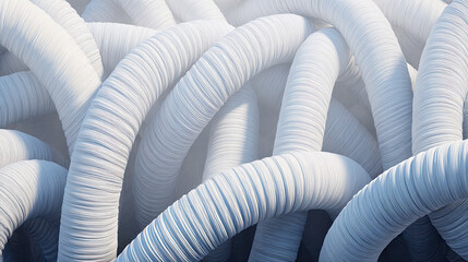 Closeup white braided tubular fibers with depth