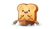© TiMUCNA - a cute cartoon toast character rowing with paddle in a whimsical hyper-realistic watercolor style illustration for decoration
