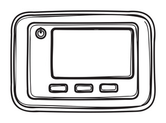 Black outline vector icon of a simple rectangular electronic device with a screen and three buttons below it, possibly representing a digital thermostat or controller.