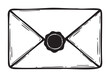© Graphic Genius - Black outline vector icon of an envelope with a vintage wax seal in the center, symbolizing traditional mail and communication.