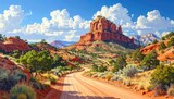 Scenic Sedona Landscape with Red Rocks and Desert Road.