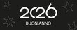© emmanuel - biglietto o striscione per augurare un felice anno nuovo 2026 in bianco su sfondo nero con stelle bianche