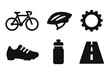 © Zub - Cycling icons set: bicycle, helmet, gear, shoe, bottle, road