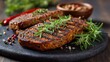 © Aynur - Vegan steak grilled with herbs, a sustainable meat alternative. Eco-friendly and healthy plant-based option.