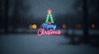 © Anisgott - Merry Christmas Neon Tree on Rainy Window Background