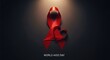 © MMerellinn - Vibrant red ribbon forming a heart shape, spotlighted on a dark background. A World AIDS Day concept for global HIV awareness, support, health, and collective solidarity.