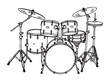© David - Black outline illustration of a full drum set with cymbals, including a bass drum, snare, and toms,.