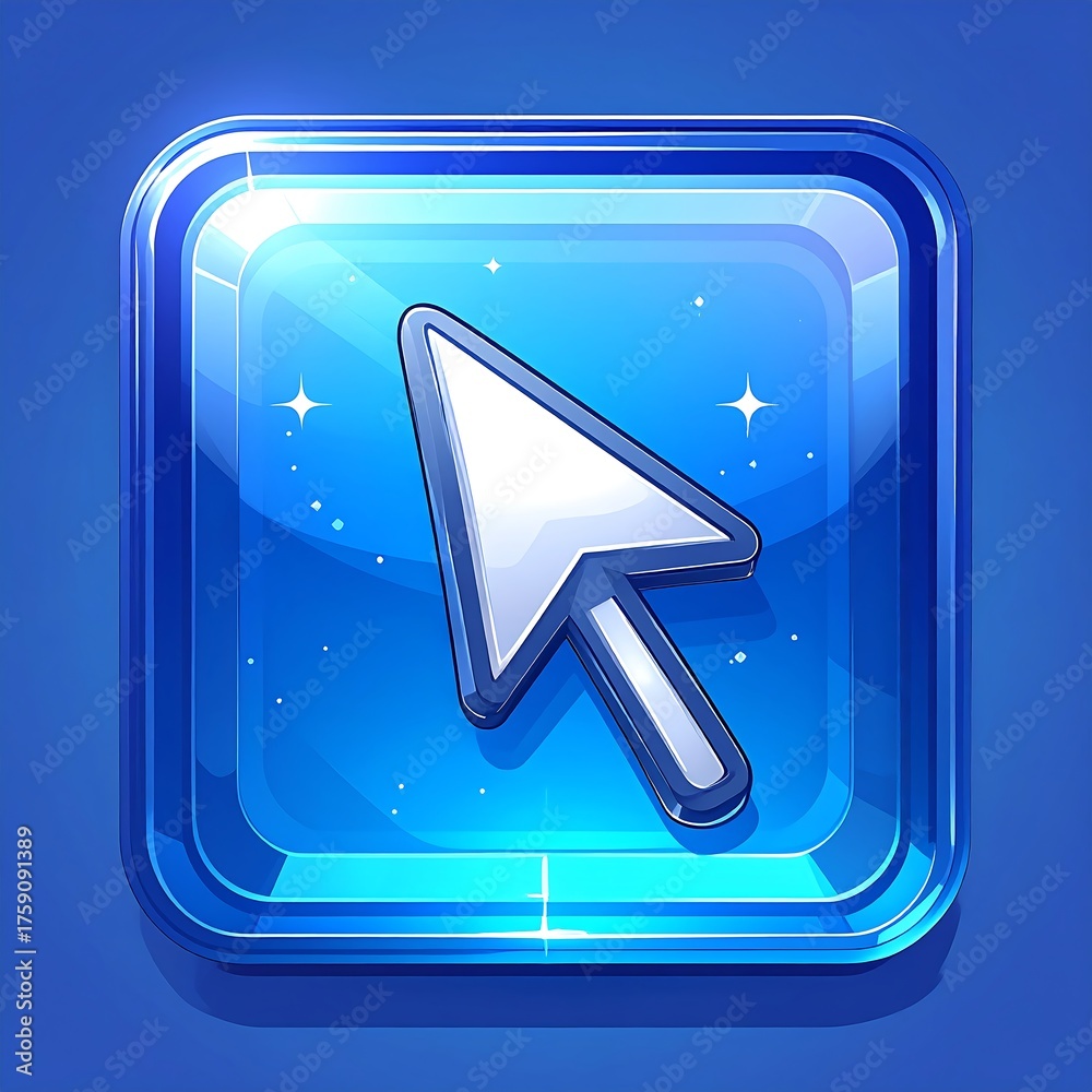 Pointer With Rounded Base An illustration depicts a clear, glossy, blue square with rounded ...